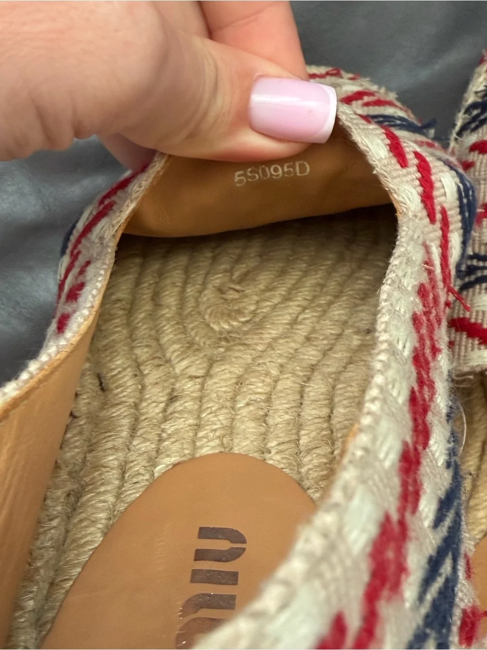 Miu Miu Beige Espadrilles with Red & Navy Stripe and Crystal Brooch 37 Size